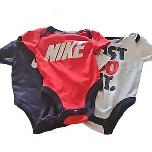 Nike Baby Boys 3-Pack Bodysuits "Just Do It" Logo  Size 3M, Red/White/Navy (NWT)
